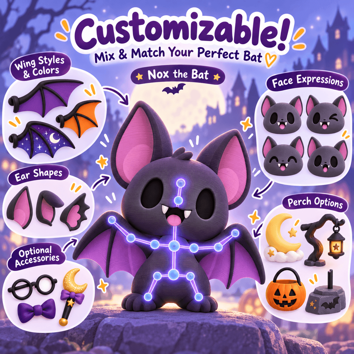 Nox the Bat – Customizable Articulated Bat STL