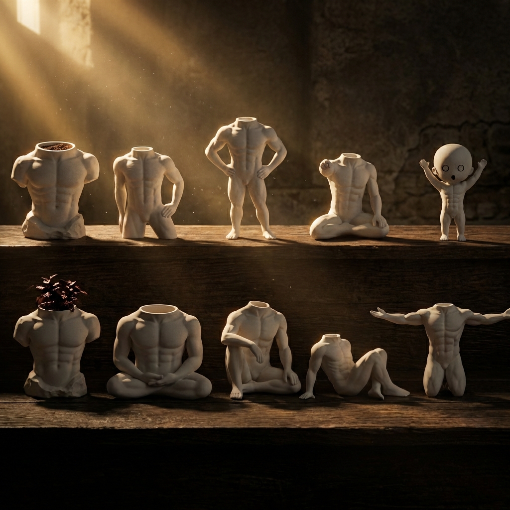 Artistic Muscular Male Torso Planter Set - Minimalist Greek-Style Body Sculptures for Modern Home & Office Decor